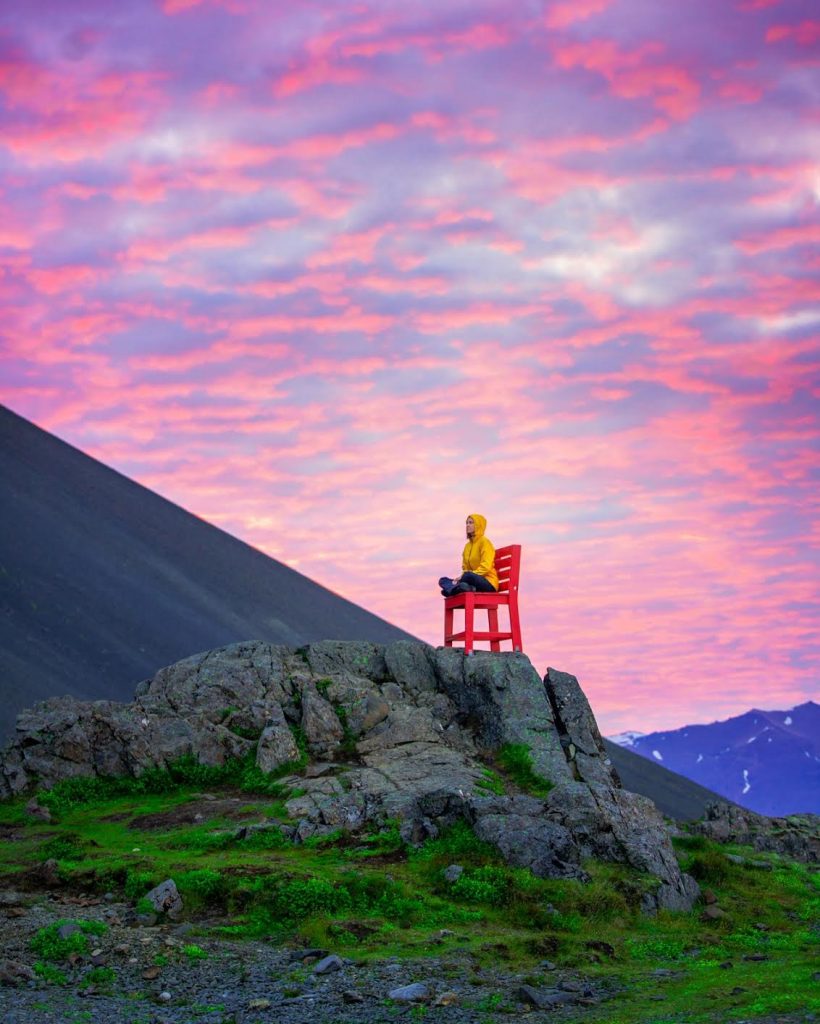 the red chair art installation on the Iceland Ring Road