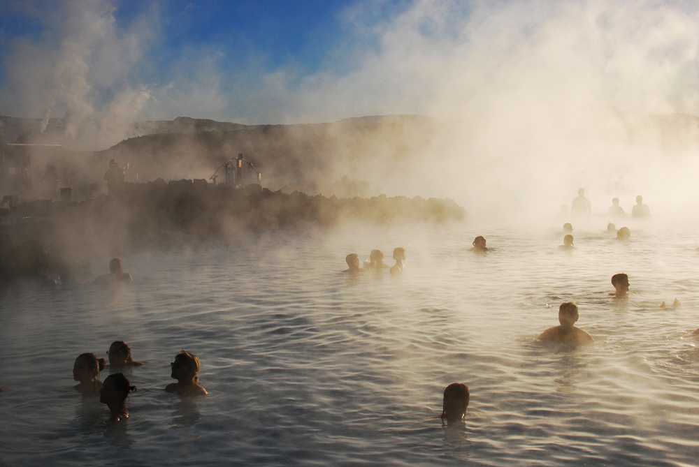 Steamy Blue Lagoon Iceland with people bathing