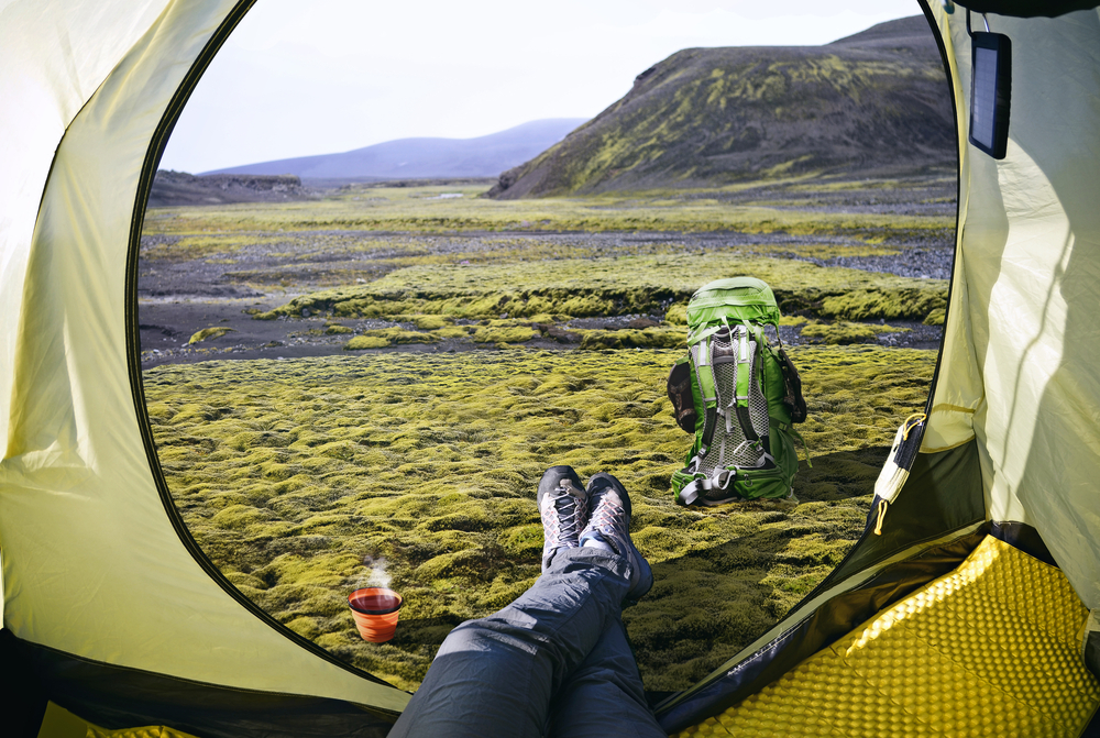 View out of a tent during camping in Iceland.