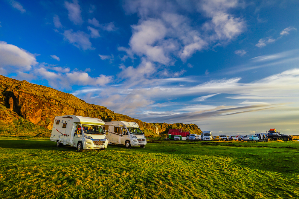 Campsite in Iceland with camper vans.