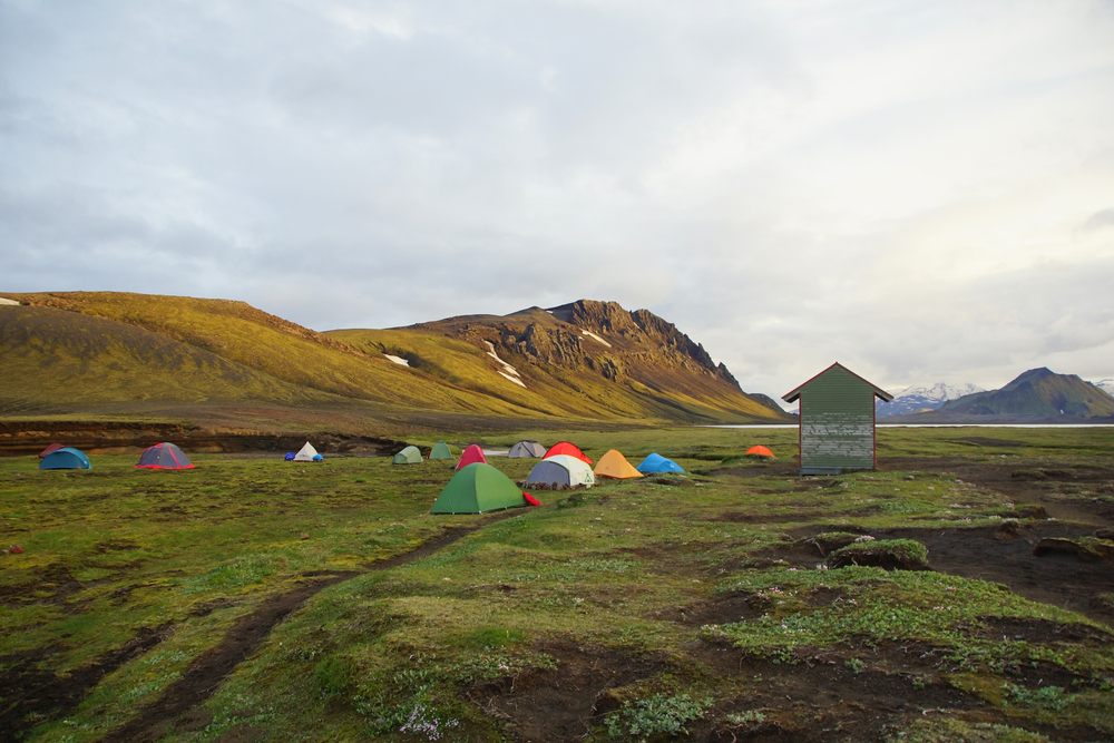 Typical Iceland campsite with tents.