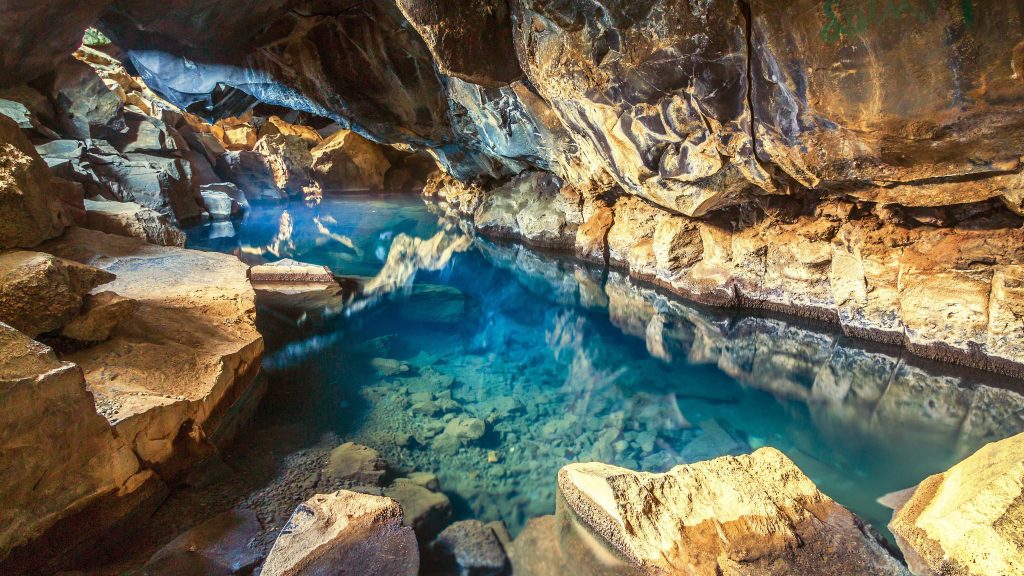 Photo of Grjótagjá which is a small lava formed cave with a hot spring in Lake Mývatn. It is the Game of Thrones Iceland shooting location for the popular Jon Snow and Ygritte love scene. 