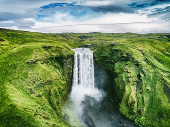 Photo of Skogafoss waterfall in Iceland.