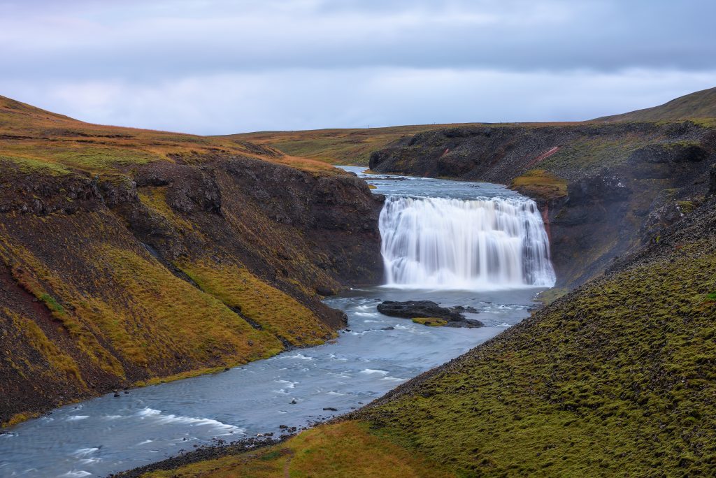 Photo of Þórufoss which is a secluded waterfall in the Golden Circle in Iceland. It is a Game of Thrones Iceland filming location. 