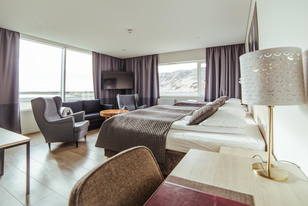 Photo of guest room at Hotel Katla in Vik Iceland. One of the hotels in Vik that has geothermal hot tubs. 