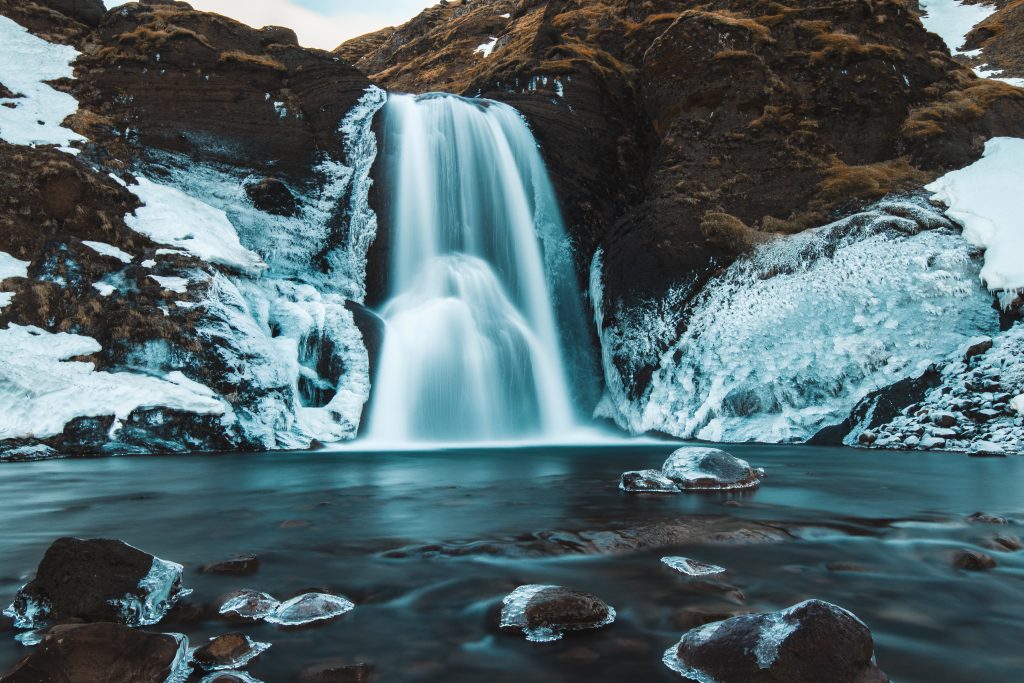 helgufoss waterfall in winter Iceland Itinerary