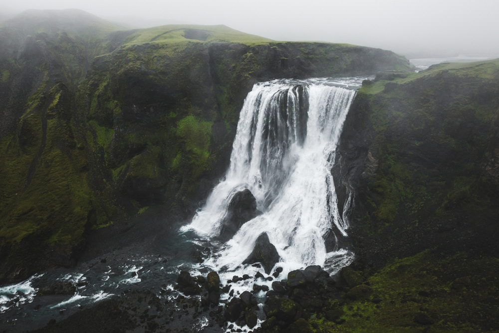 Fagrifoss with water thundering over the rocks