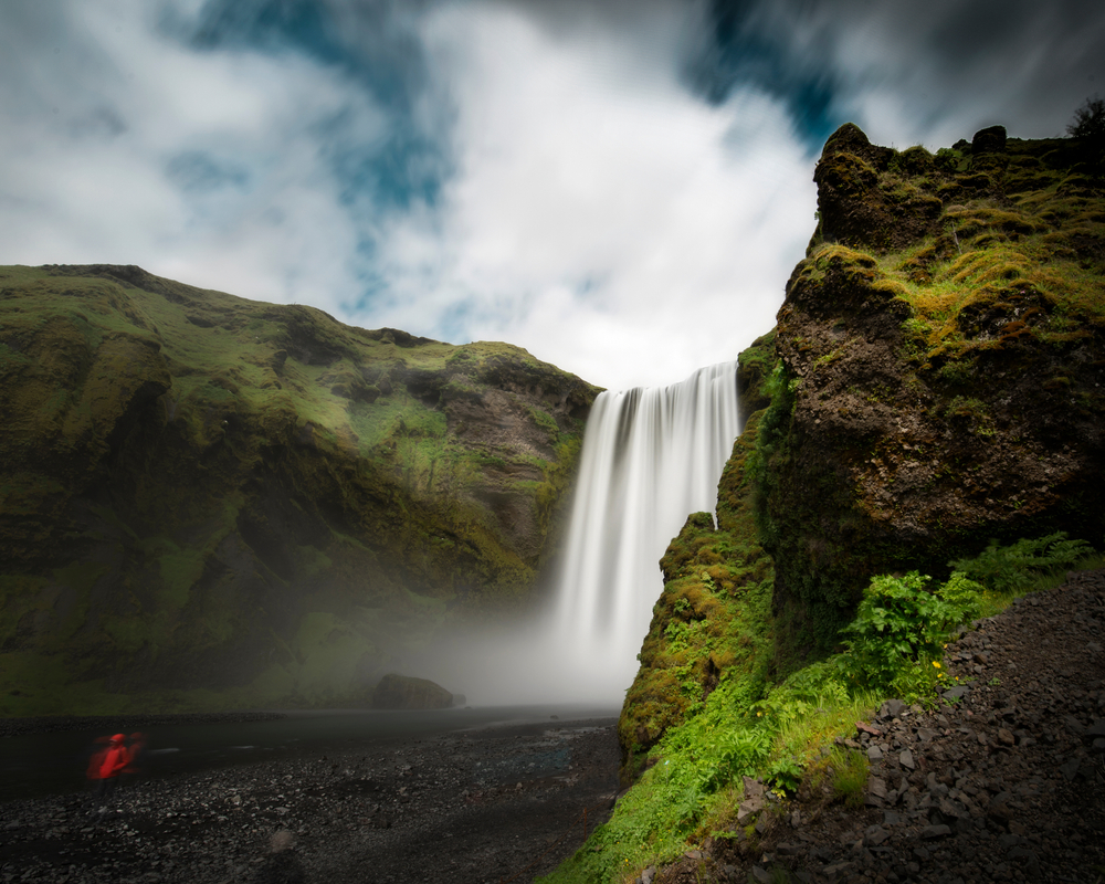 A beautiful waterfalll flowing on a moody day