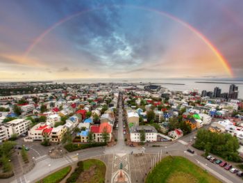 rainbow over downtown Reykjavik