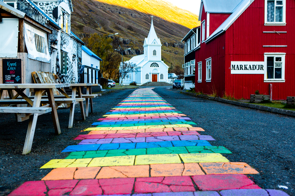 rainbow road at one of the prettiest towns in iceland