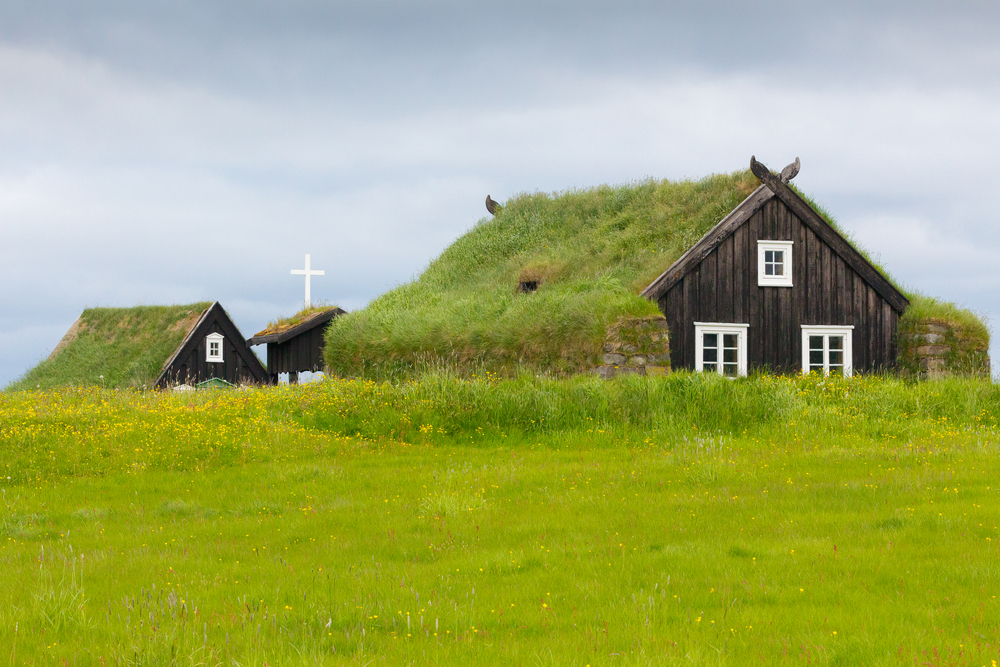 The tufted houses at the Arbaer Open Air Museum.