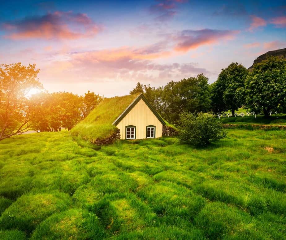 Hofskirkja Church is a pretty turf church in Iceland 