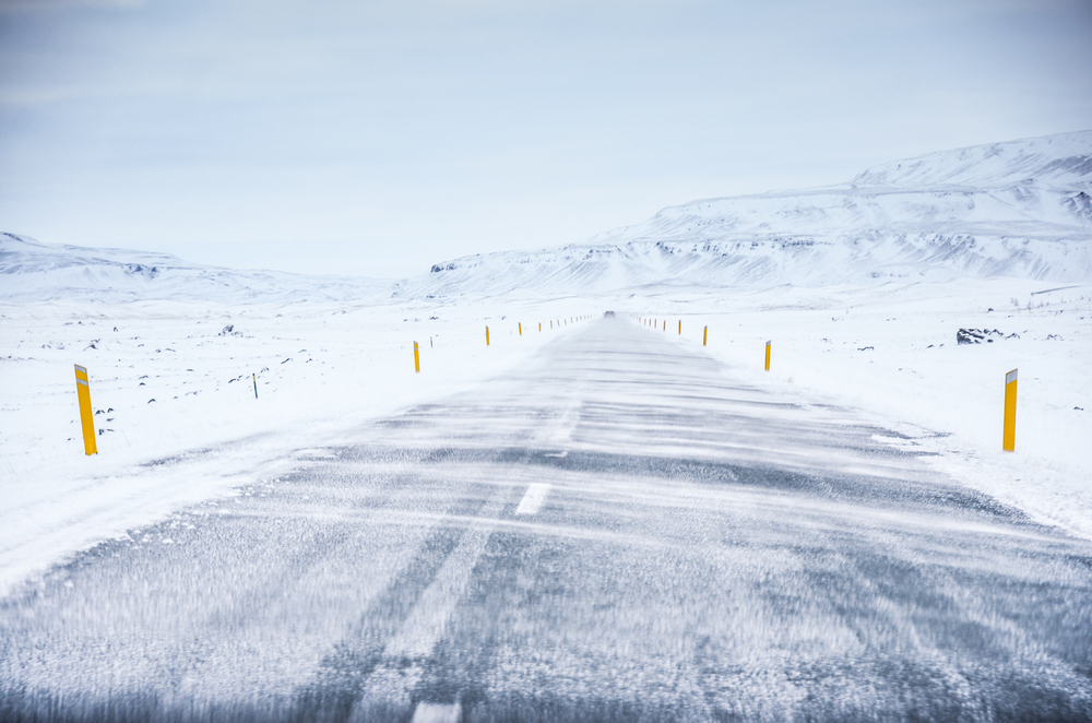 Photo of what driving in Iceland in winter looks like.
