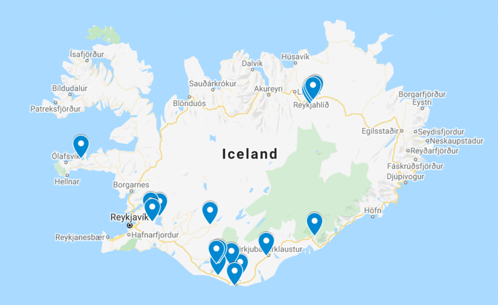 map of the best game of thrones filming locations in Iceland