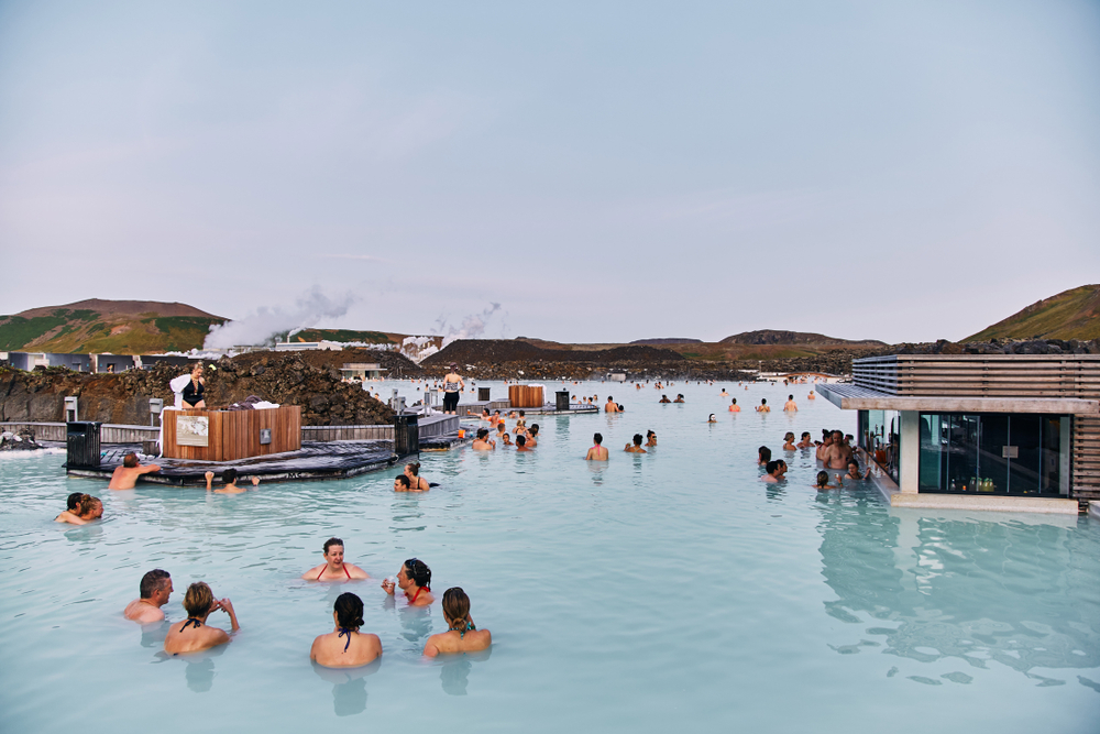 relaxing in the Blue Lagoon in Iceland in August