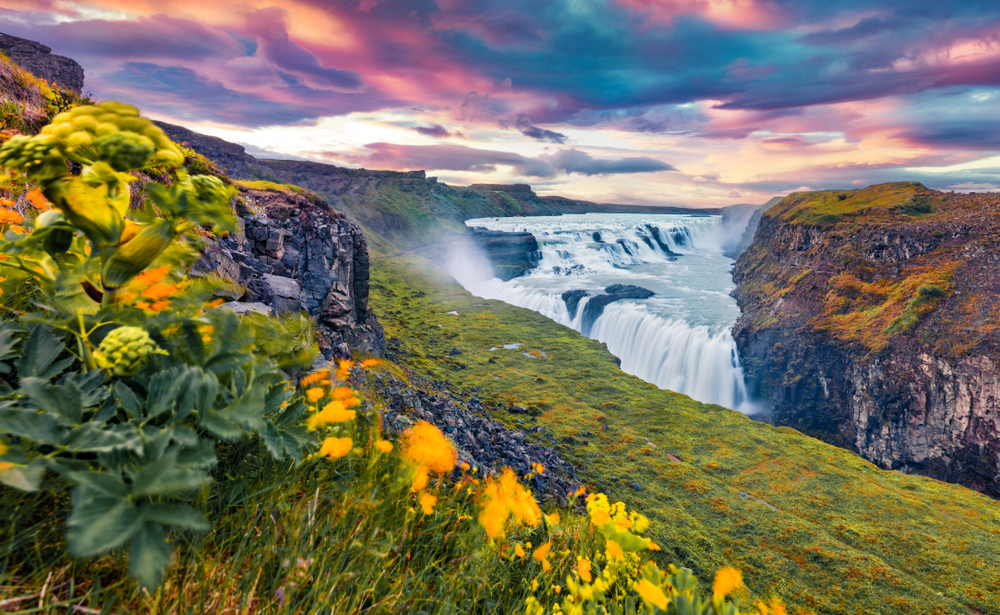 Gullfoss waterfall in Iceland in August