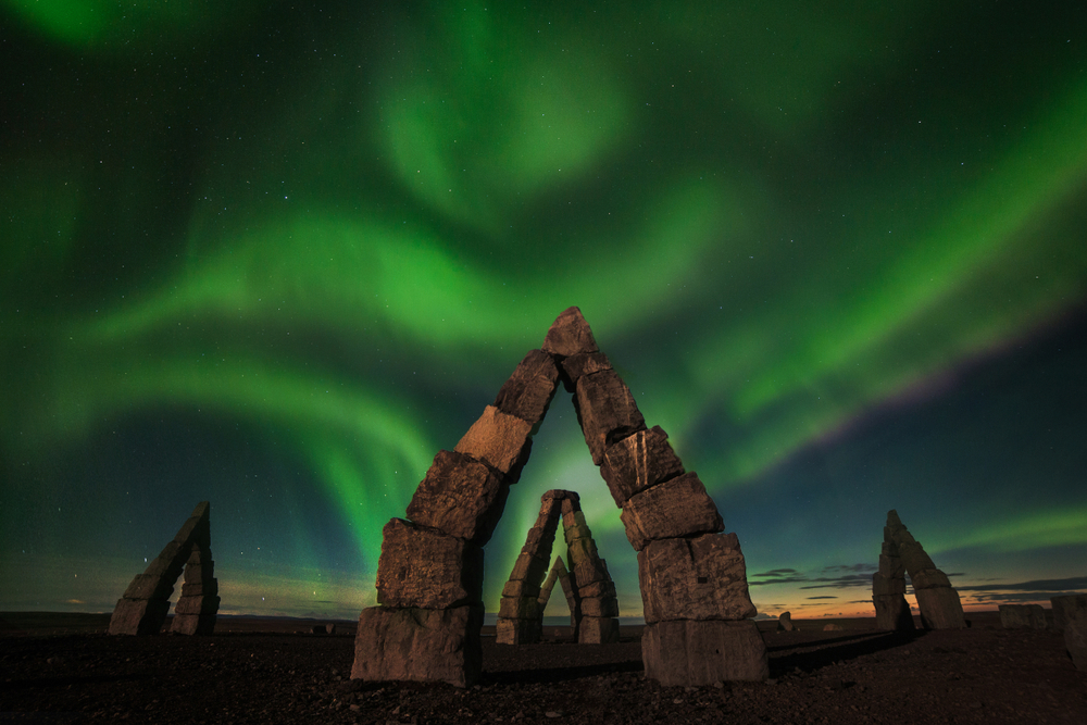 the Northern Lights over the Arctic Henge during your trip to Iceland in October