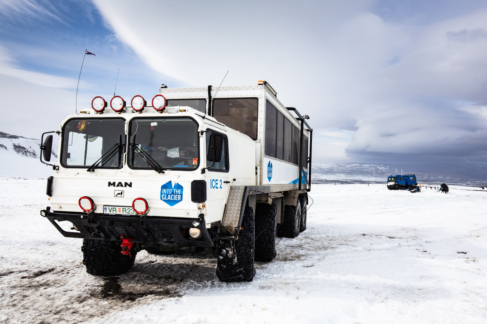 Jeep tours can offer some warmth and protection when visiting the frozen glaciers! 