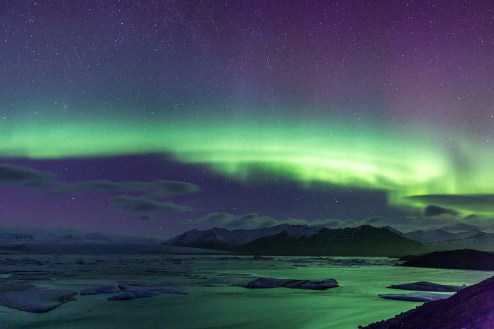 The Northern Lights above a glacier lagoon 