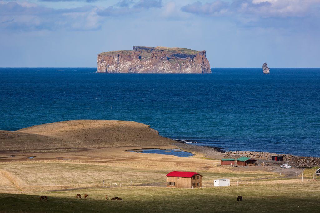 Drangey island from land in north iceland