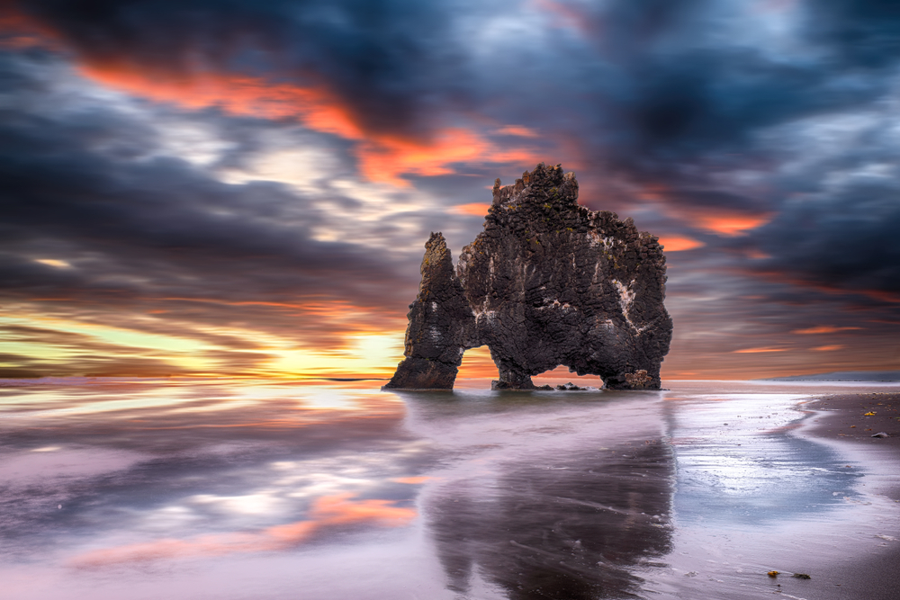 hvitserkur at sunset in north iceland