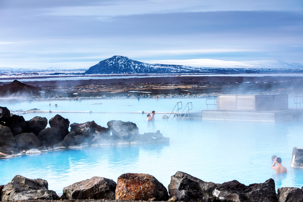 steamy geothermal pool at myvatn north iceland