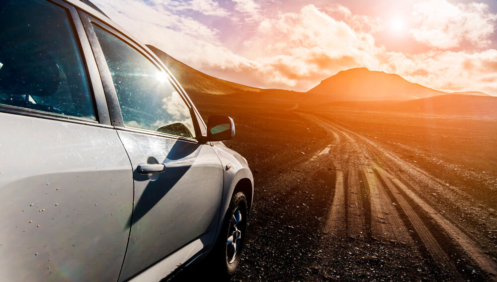 sunset next to an iceland car rental