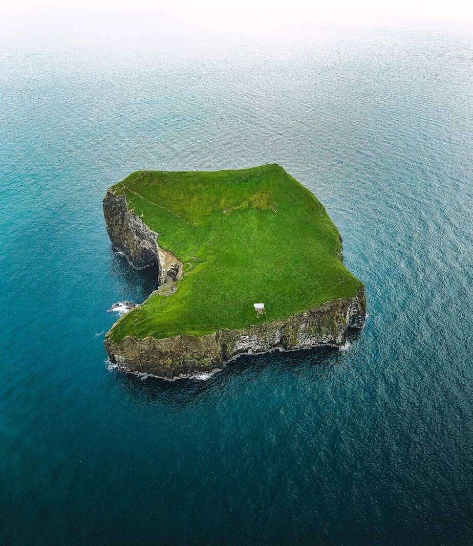 drone view of the westman islands surrounded by water