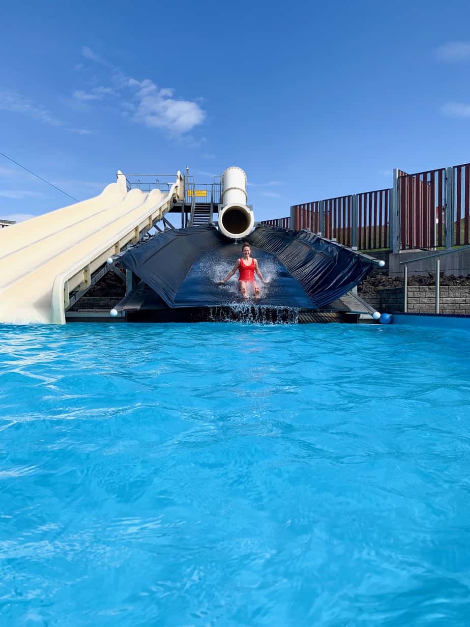 sliding at the westman islands swimming pool