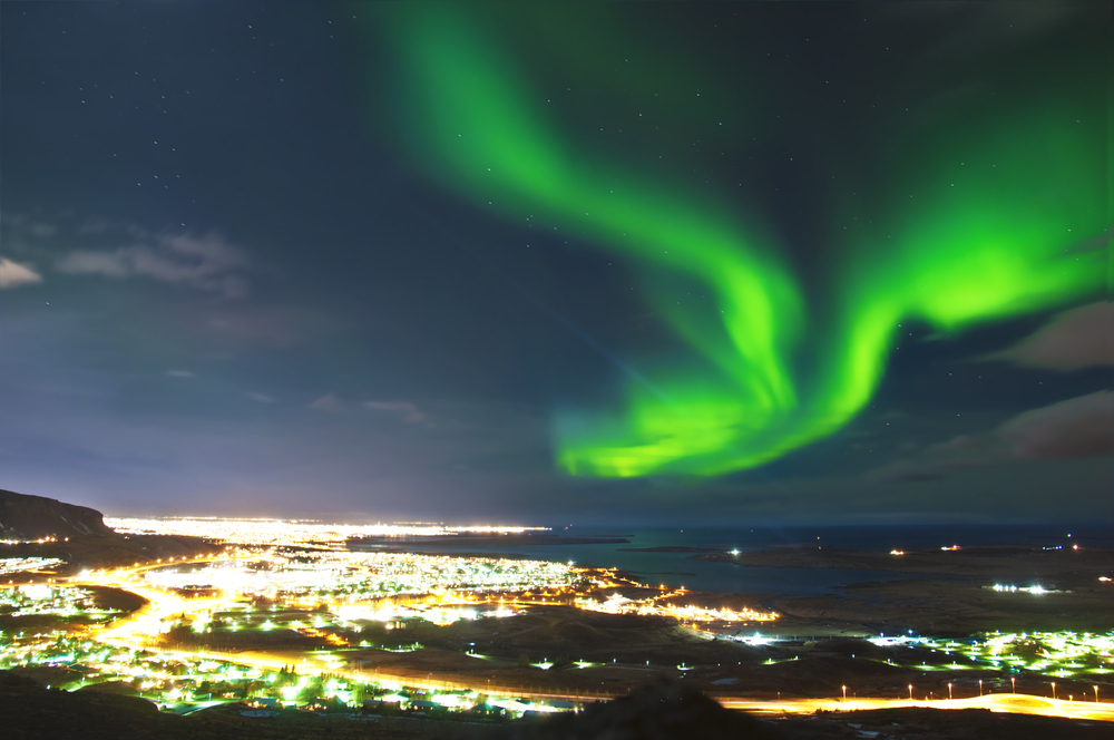 The northern lights dancing over Reykjavik 