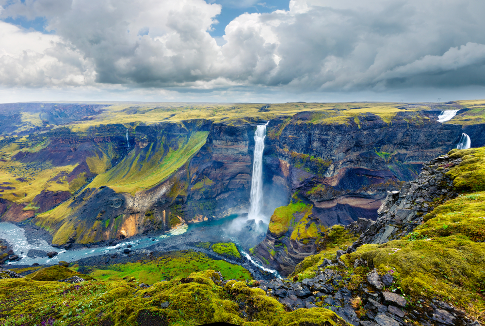 Looking down into the canyon at Haifoss Waterfall.