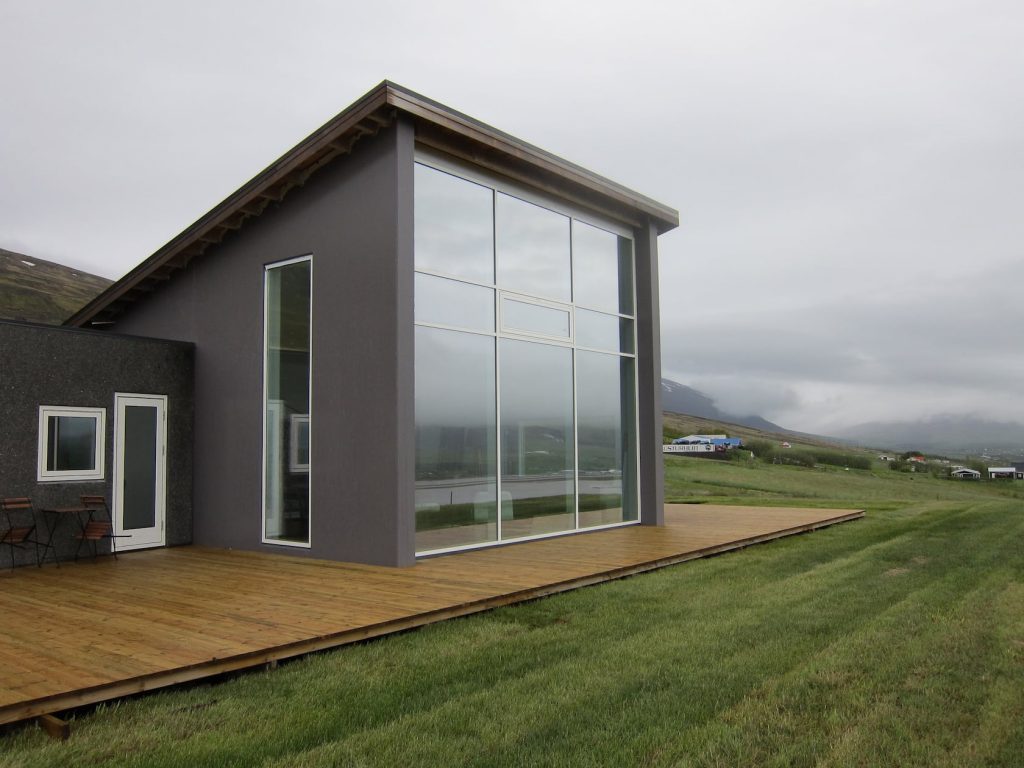 Glass wall on villa in Akureyri airbnb in iceland