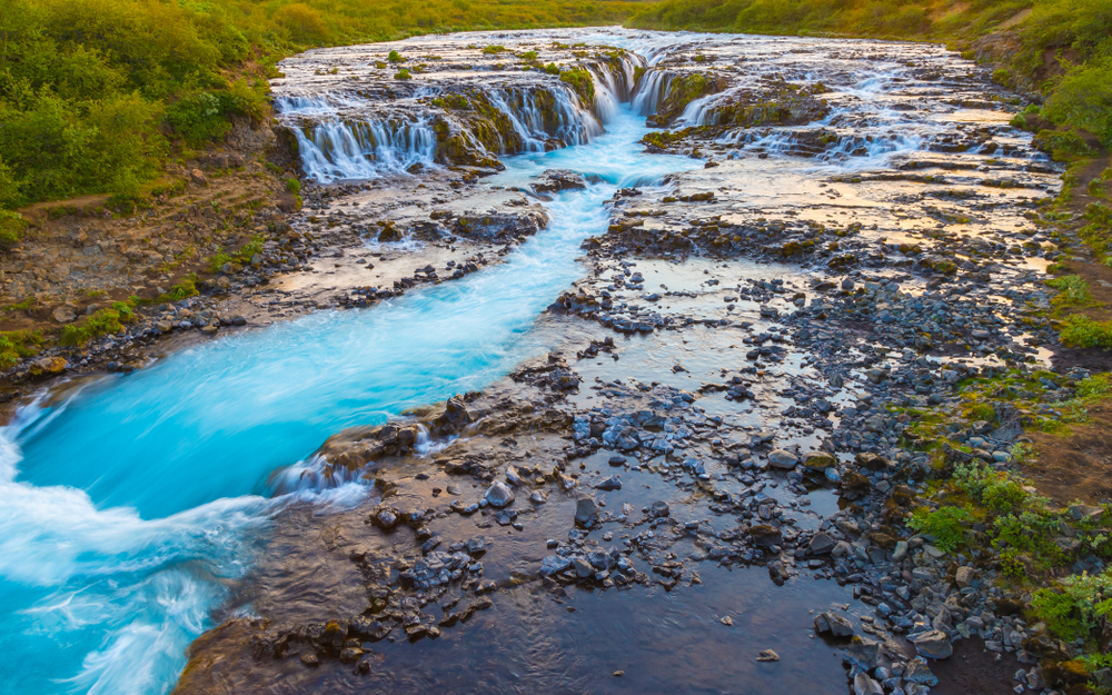 Bruarfoss Waterfall is known as Iceland's bluest waterfall as seen here.