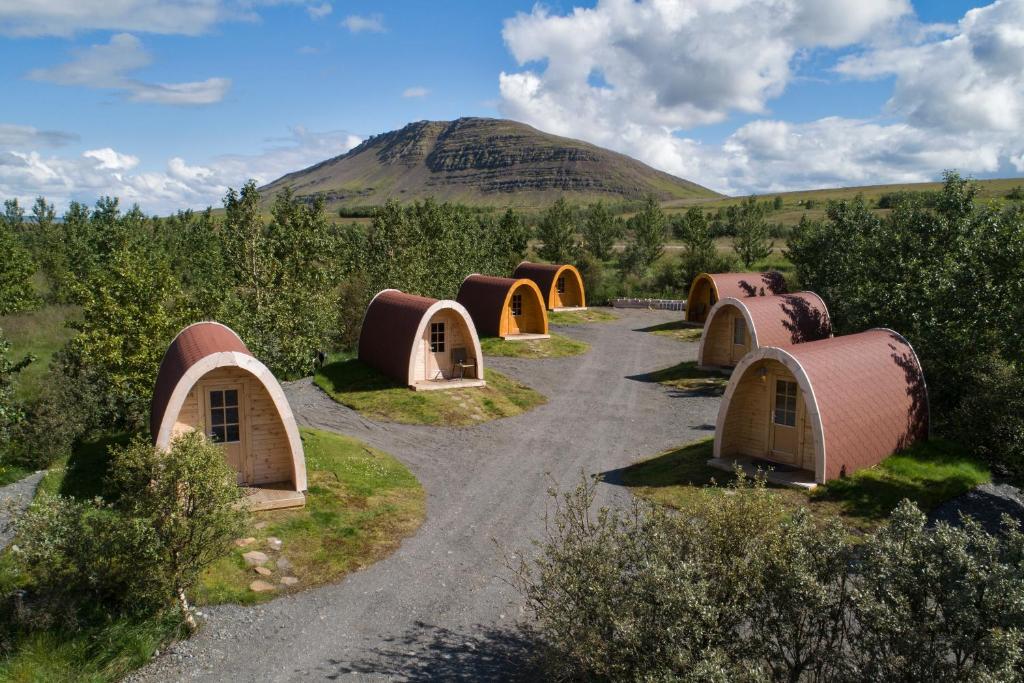 Round bare bones camping pods welcome through hikers and those who are looking for usual places to stay in Iceland

