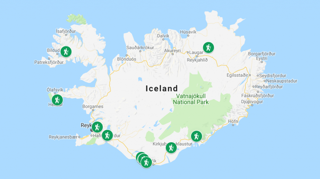 Map of the best hikes in Iceland | best Iceland hiking trails with map