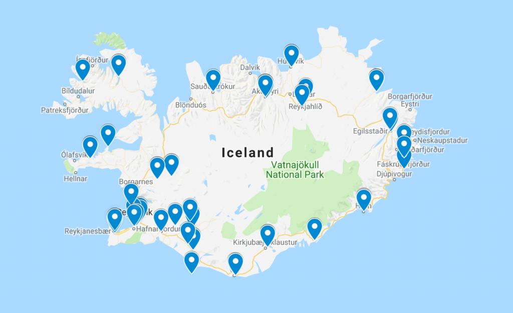 Map Of Gas Stations In Iceland | Iceland gas stations map of locations 