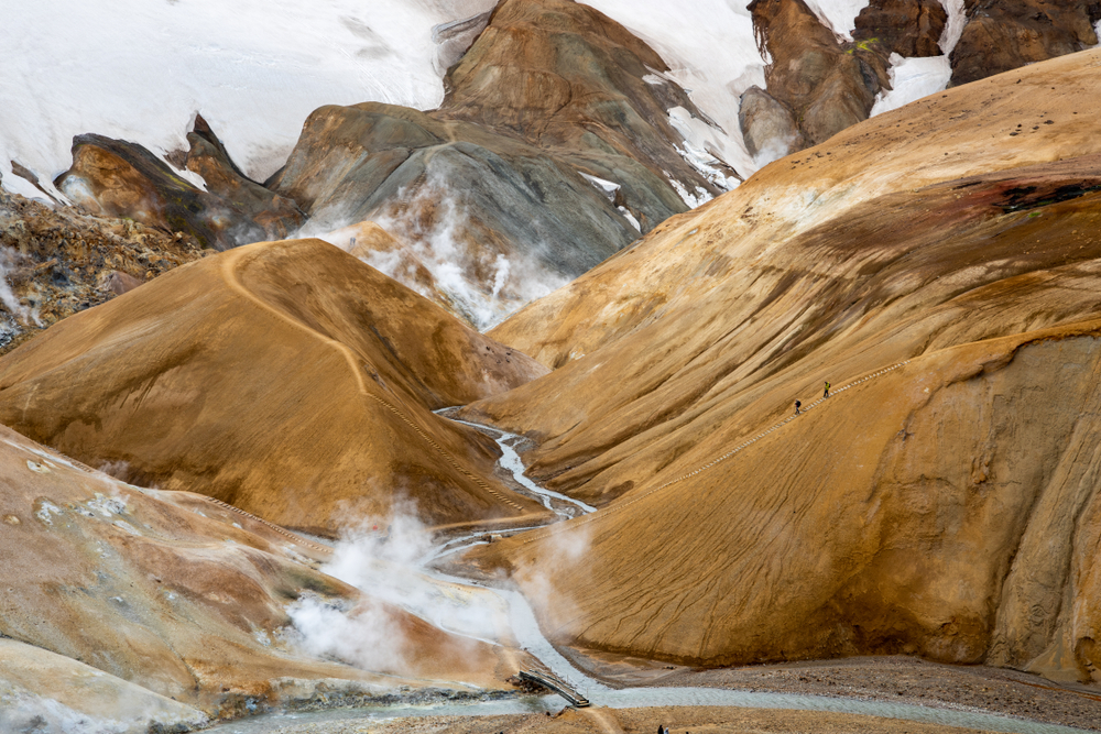 The steamy and rust-colored mountains of Kerlingarfjoll.