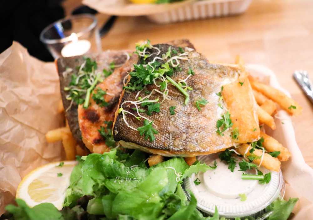 Artic Char with Fries and an article about restaurants in Iceland