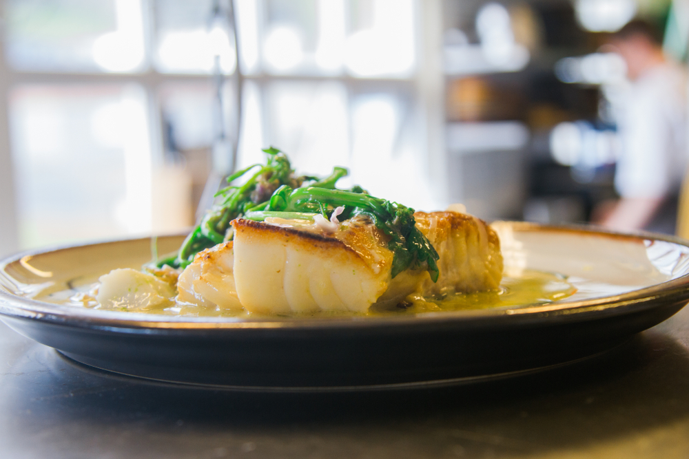 Cod on plate in a restaurant