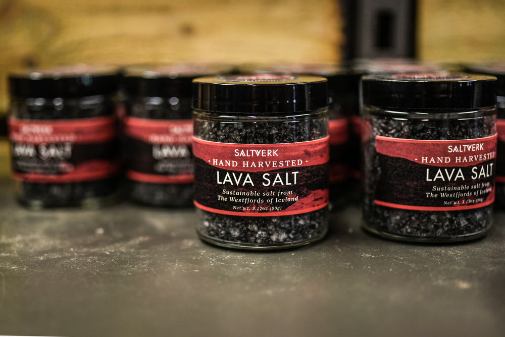 A close up of Lava Salt containers from Iceland.