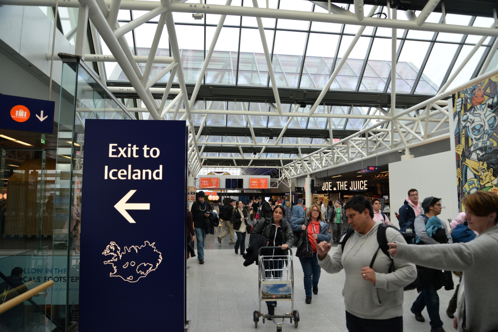 An Exit to Iceland sign at the Keflavik Airport as you head out on your way from Keflavik to Reykjavik