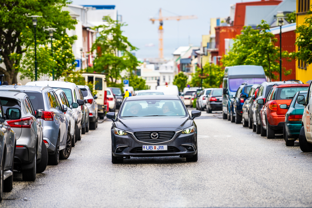 a car driving down the street in Reykjavik Iceland