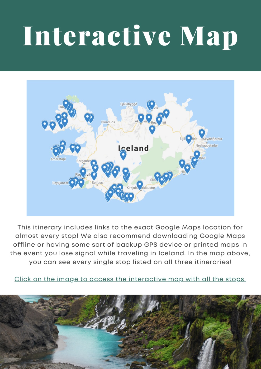 example of the interactive map for 10 days in iceland itinerary