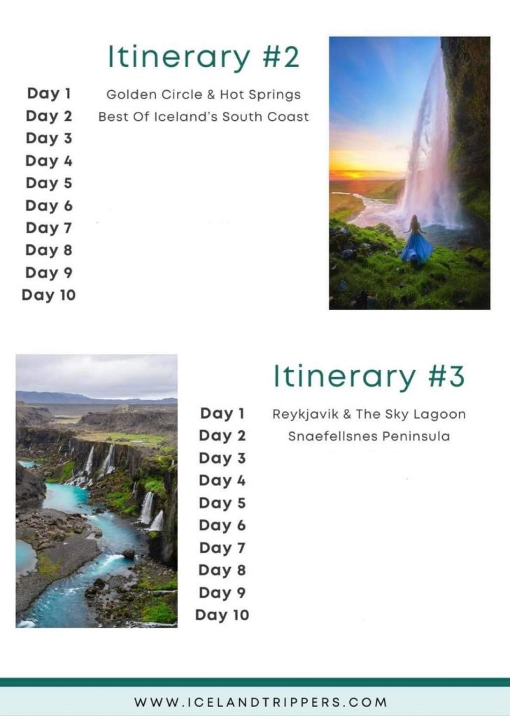 example of different itinerary options for 10 days in iceland