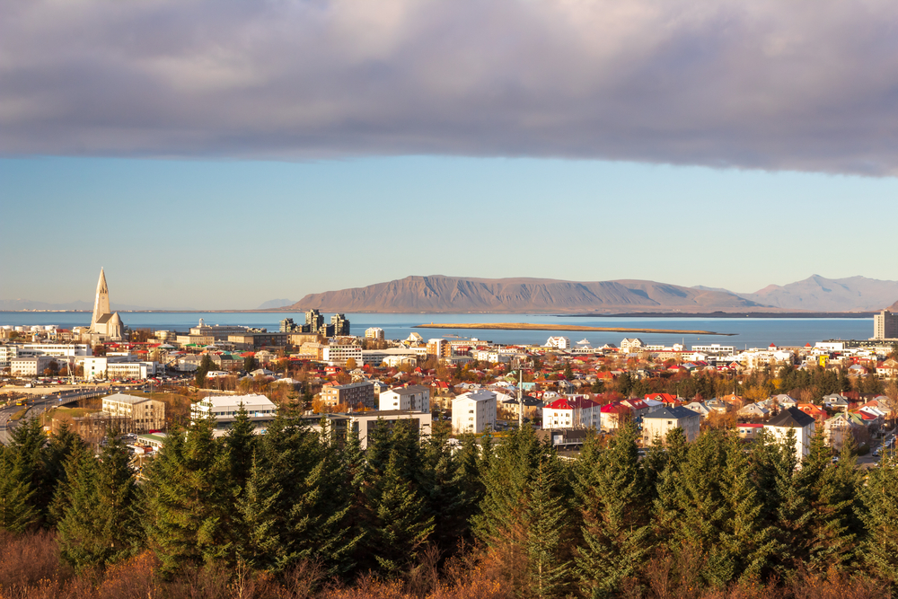 an Ariel view of the downtown reykjavik city 