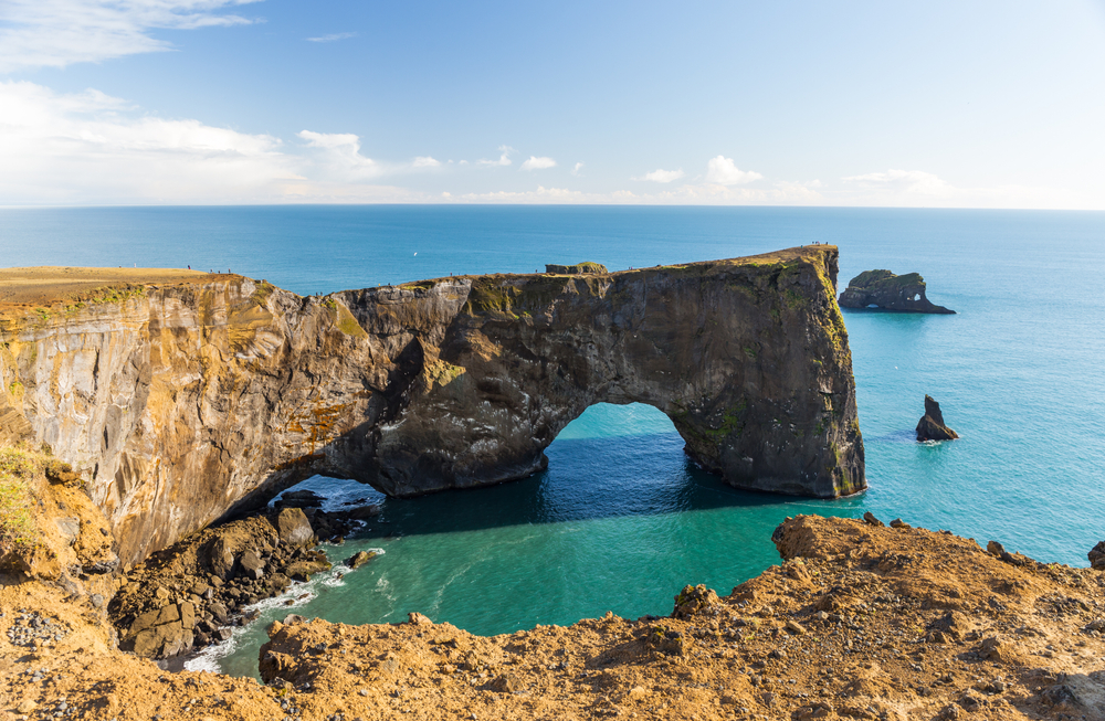 The rock arch on the coast of the peninsula in Iceland