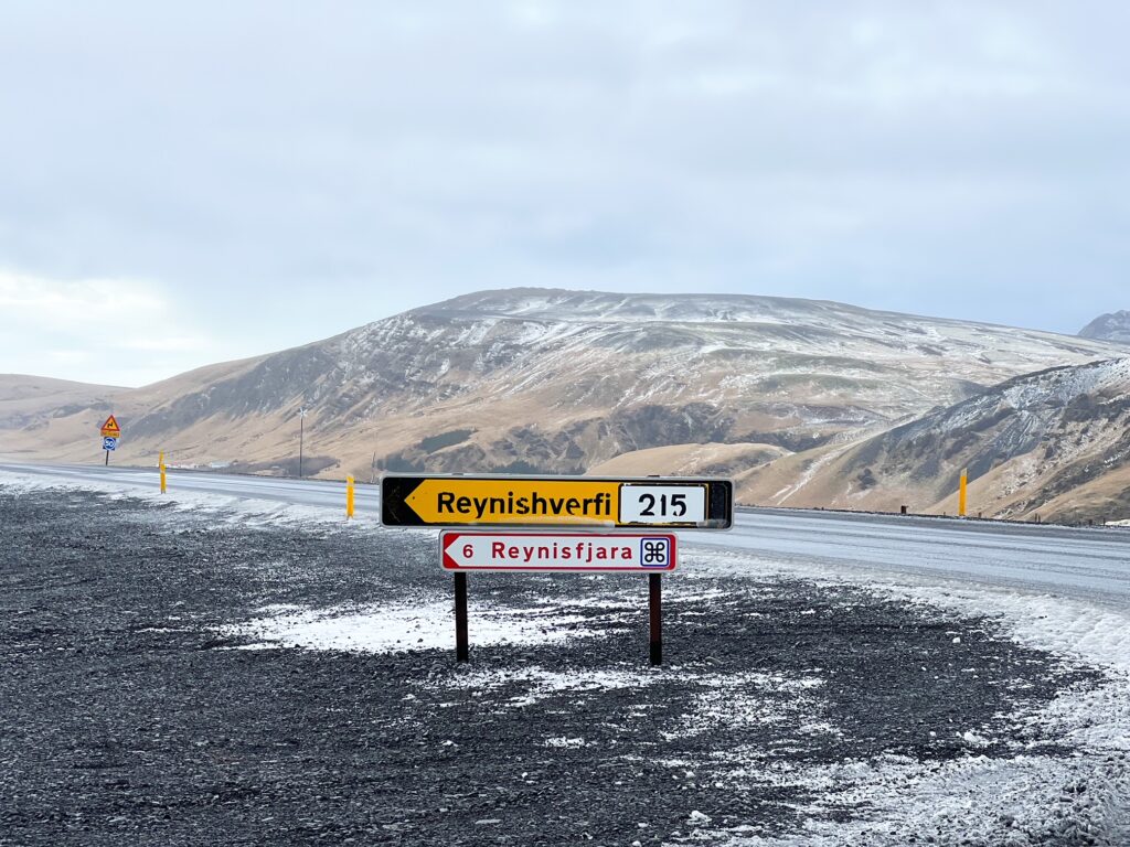 Turn onto reynishverfi road to visit reynisfjara beach in iceland, no 4wd needed