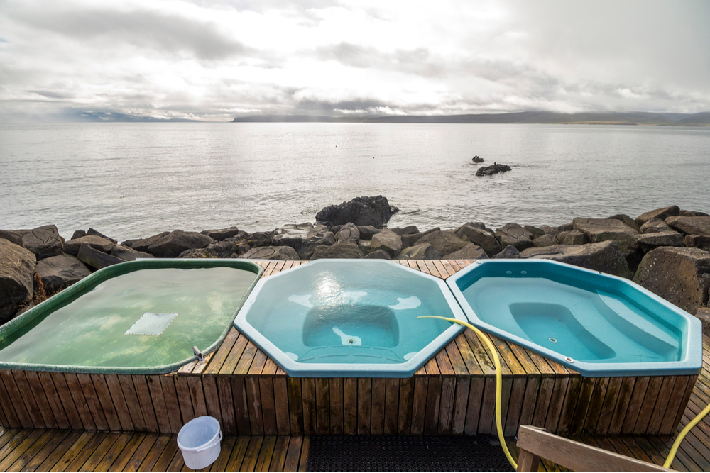 Three hot tub pools are fun to visit in Drangsnes, Iceland also called Goldilocks Pots