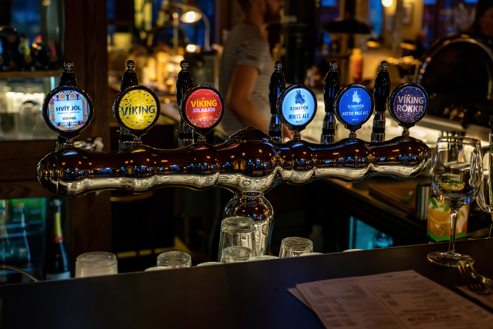 Beer pumps in an iceland bar 