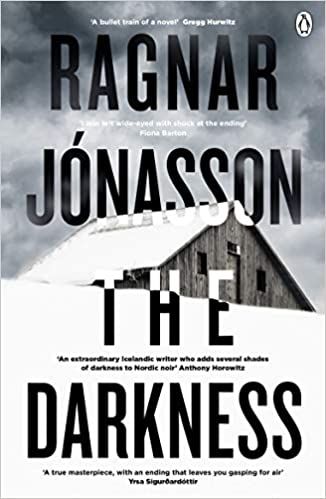 Book Cover for The Darkness featuring a cabin in black and white in an article about books about Iceland